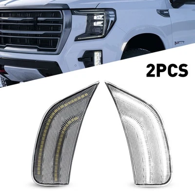 2X Clear LED Lens Side Lights Marker 2021-2023 For White GMC,Chevrolet,Cadillac Foto 1 de 4
