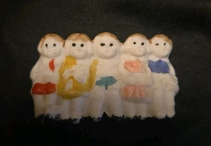 Antique Bisque Cracker Jack Toy Handpainted 5 Sitting Children JAPAN 1940s HTF - Picture 1 of 4