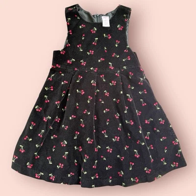 Y2K Vtg Gymboree Velvet Cherry Jumper Dress 2002 Christmas Black Red Sz 7 Girls - Image 1 of 4