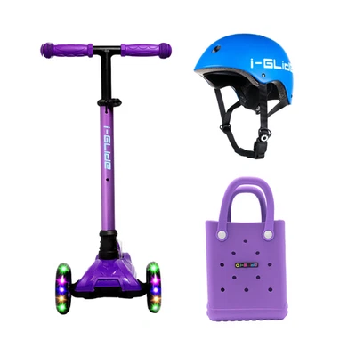 I-Glide Kids 3 Wheel Scooter + Helmet Pack | Purple/Blue - image 1 of 3