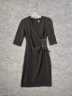 Gabby Skye Womens Shift Dress Size 4 Black Textured Ruched Office Career Stretch - Image 1 of 4