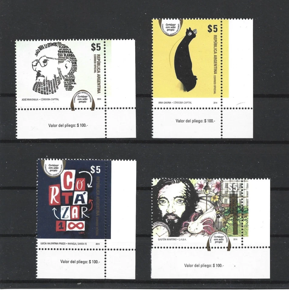 Argentina 2014 Cortazar Writer Complete Set MNH Page Corners - Image 1 of 1