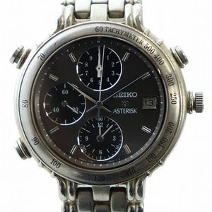 Seiko Asterisk Junk Watch Quartz Gray Dial Logo Calendar Chronograph Silver Colo - Picture 1 of 7