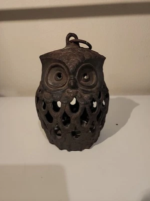Vintage Cast Iron Owl Japanese  Candle Holder Lantern 6.5” Tall 4.5” Wide - Image 1 of 4