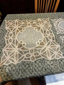 Vintage 3 Stück Set handgenähte & bestickte Bettwäsche 1@ 26x26 & 2@ 12x12 - Bild 1 von 9