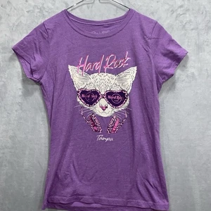 Hard Rock Cafe Tampa Purple T-Shirt Youth XL Cat Wearing Glasses Cheetah Print - Picture 1 of 10