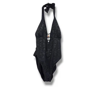 Vintage Apple Bottoms 2X Black Halter One Piece Swimsuit Charm Detail Monogram - Picture 1 of 11
