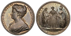 GRAN BRETAGNA. Medaglia Incoronazione Carolina 1727 AR. NGC MS63 secchio 35 mm 512 con custodia - Foto 1 di 1