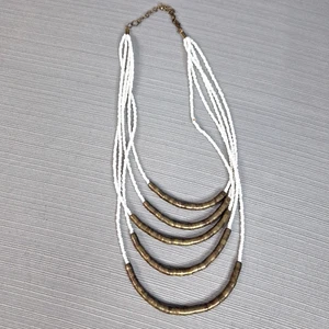 Five 5 Strand Layered Beaded Shell & Metal Necklace Beach Boho Style Adjustable - Picture 1 of 11