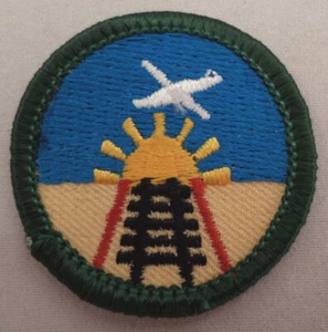 Girl Scout Gs Uniform Patch Traveler Airplane Train Tracks Sunshine Sun #Gsgr - Picture 1 of 1