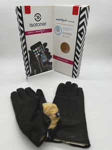 New SZ MEDIUM ISOTONER GLOVES SMART TOUCH Genuine Leather For Women in BLACK - Picture 1 of 8