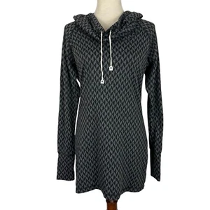 Betabrand Tunic Hooded Top Women Medium Cowl Neck Black Geometric Comfy Beach - Bild 1 von 15