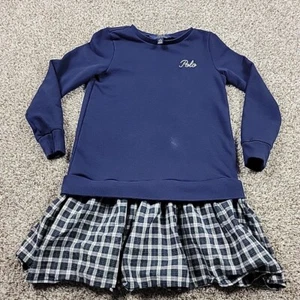 Polo Ralph Lauren Sweatshirt Dress Girls Blue Sweater Plaid Preppy - Picture 1 of 8