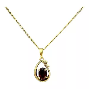 9ct 9k Yellow Gold Natural Red Garnet And Diamond Pendant. Brand New - Picture 1 of 7