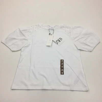 NWT ZARA Girls sz 10 White Eyelet Insert Puffed Short Sleeve Mixed Media Shirt - Image 1 of 4