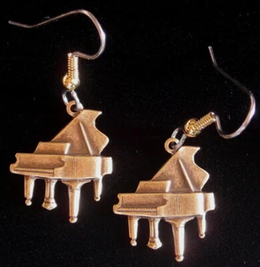 Baby Grand Piano Earrings Silver Plate or Antiqued Brass Music Teacher  - Picture 1 of 2