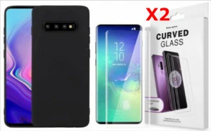Coque Silicone pour Samsung S10 Plus Etui de Protection Noir Antichoc + 2 Verre - Imagen 1 de 2