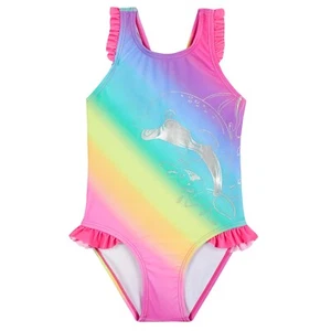 Disfraz de natación arco iris con delfín de aluminio para niñas 2-3 años reducido a transparente - Imagen 1 de 3