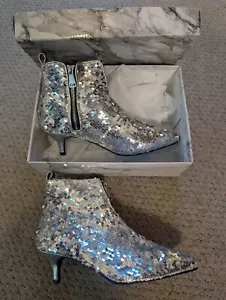 NEW SILVER SEQUIN ANKLE BOOTS - SEE VIDEO! - Picture 1 of 10