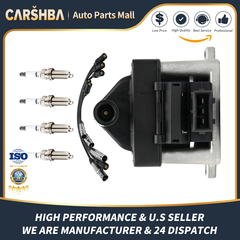 Ignition Coil & 4 Spark Plug & 4 Wire Set For VW Golf Jetta Cabrio Passat UF364 - Image 1 of 4