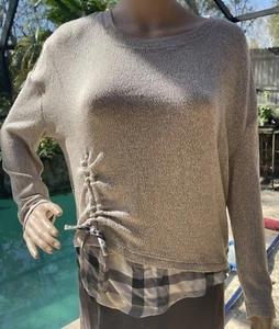Women’s Zac & Rachel Sz PS Brown/White Thin Sweater Over Flannel Layered Look - Picture 1 of 9