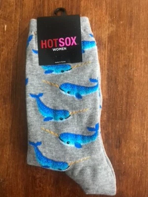 Hot Sox Narwhal Crew 袜子女式鞋码 4-10.5 罕见 全新 — 第 1/4 张图片