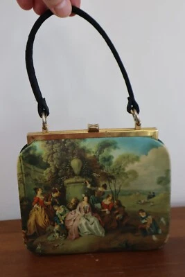 Cartera vintage años 60 TANO de Madrid enmarcada con estampado de seda arte renacentista Foto 1 de 4