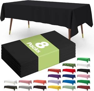 8Pk Disposable Tablecloths 54"X108" Rectangle, Waterproof Stain-Resistant, Black - Picture 1 of 12