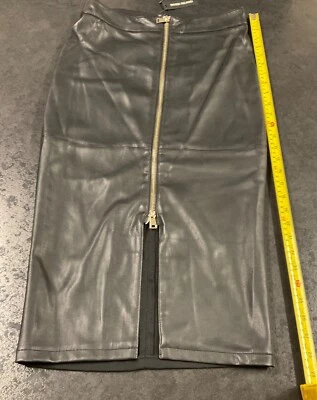 NWT Women's RiVER ISLAND Black Faux Leather/ponte Zip Front pencil Skirt UK 8R - Image 1 of 4