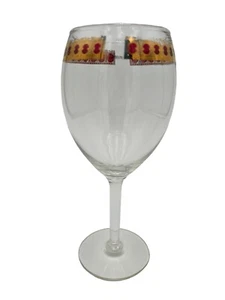 VTG 1960s Culver Glass Azure Cranberry Scroll WATER GOBLET Wine 22K Gold Band 8" - Picture 1 of 7