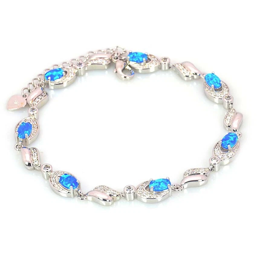Lindo brazalete ovalado de ópalo azul de Hawaii 925 joyería de astilla de ley para mujeres niñas Foto 1 de 1