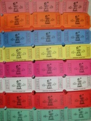 INDIANA TICKET Single Clown Event Party Carnival Flat Raffle Tickets Assorted Colors
