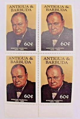 Antigua & Barbuda 1965 Winston Churchill 60c Marginal Block of 4 Stamps MNH - Image 1 of 2