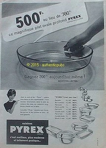 PUBLICITE PYREX PLAT EN VERRE A FEU BOL VAISSELLE DE 1960 FRENCH AD PUB VINTAGE - Picture 1 of 1
