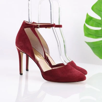 Michael Kors Womens Georgia Pumps Size 9.5 Burgundy Suede Ankle Strap Heel Shoes - Image 1 of 4