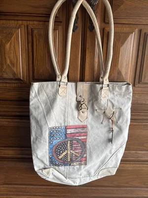 16" New! American PEACE Flag Bag Purse TOTE Messenger HANDBAG Vintage Addiction - Image 1 of 3