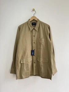 Drake's NWT Linen Mix Khaki Herringbone Utility Field Overshirt Size L SS2019 UK - Picture 1 of 11