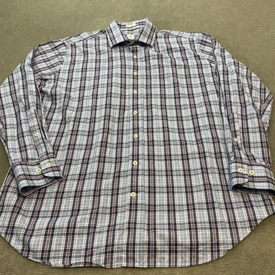 Camisa Peter Millar Para Hombre Extra Grande Azul Rosa Cuadros Abotonada Algodón Clásica Foto 1 de 4
