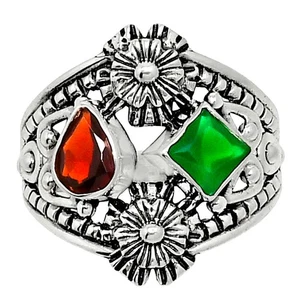 Anillo de plata de ley 925 granate y ónix verde hessonita s.7.5 joyería R-1740 - Imagen 1 de 5
