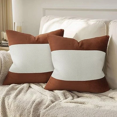  Pack de 2 fundas de almohada de terciopelo de algodón con retazos, almohada moderna de granja  Foto 1 de 4