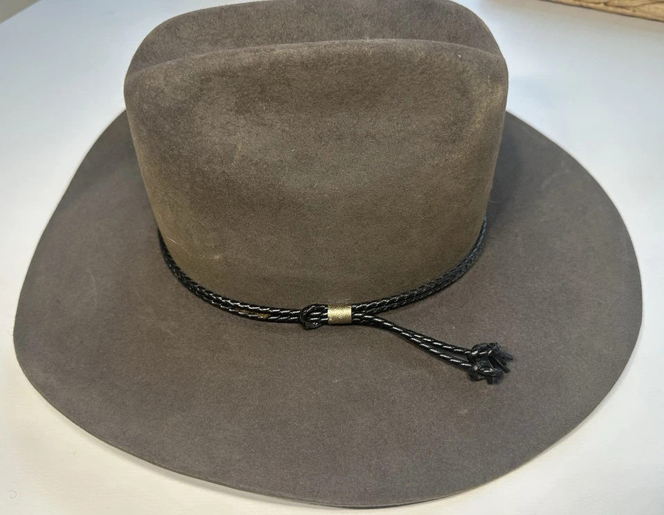 Vintage Rodeo King Western Cowboy Hat 5X Beaver Quality Black Leather Rope 22in. - Image 1 of 4
