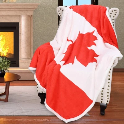 Sherpa Fleece Blanket,Canada National Flag Maple Leaf Print Patriotic Plush S... - Image 1 of 4