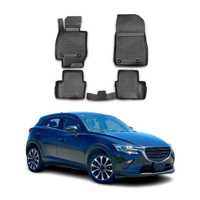 OMAC Floor Mats Liner for Mazda CX-3 2016-2023 Black TPE All-Weather 4 Pcs - Image 1 of 4