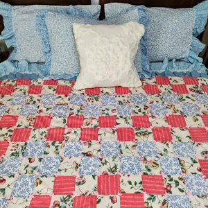 Handmade FULL Double Quilt Shabby Chic Feminine Cottage Sheets Granny  Floral  - Picture 1 of 23