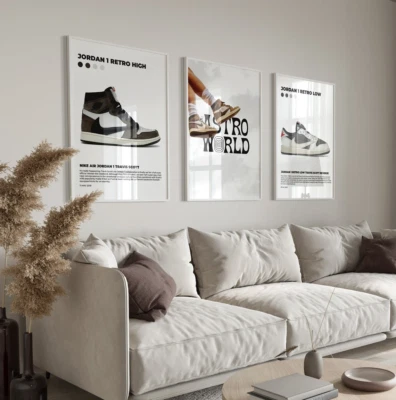 Zapatillas Retro Moda Arte en Pared Impresión Hogar Foto Juego 3 A4 A3 A2 Foto 1 de 4