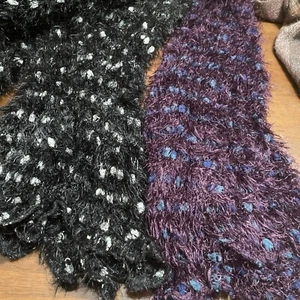 Scarf Lot Of 2 Super Soft Warm Fuzzy Scarves - Black/White Purple/Blue  65” - Picture 1 of 4