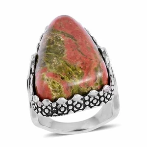 UNAKITE 50.00 CTS, AND STAINLESS STEEL RING, SZ 8 - Picture 1 of 3