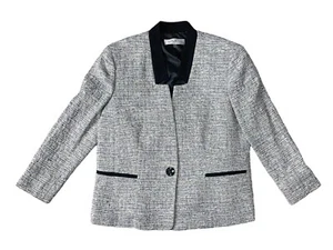 KASPER Size 12 Women's Gray Black TWEED CAREER JACKET BLAZER KNIT 1 BUTTON SUIT - Picture 1 of 8