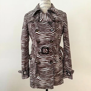 Tory Burch Short Trench Coat Jacket Animal Print Brown Cream Women’s 6 - Picture 1 of 23