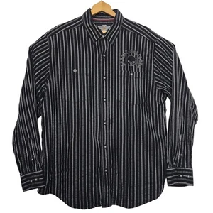Harley Davidson Men's XL Button Down L/S Shirt - Black & Gray Striped - Picture 1 of 6